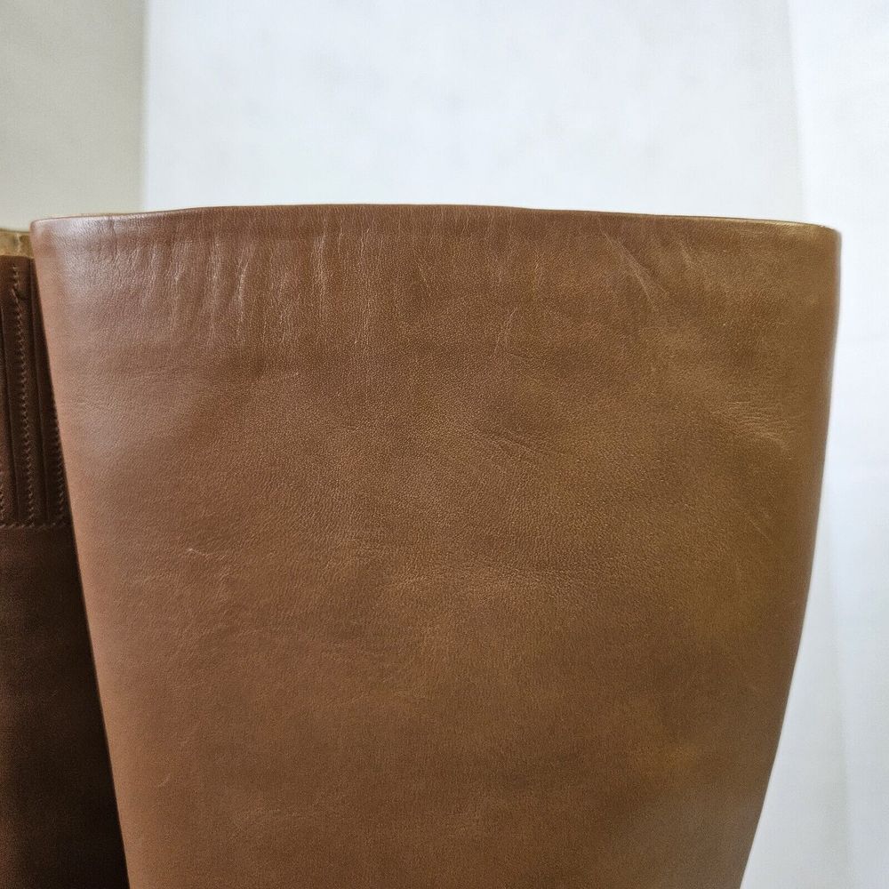 Michael Kors Brown Leather Knee-High Heeled Boots with Gold Chain Accent - Picture 7 of 12